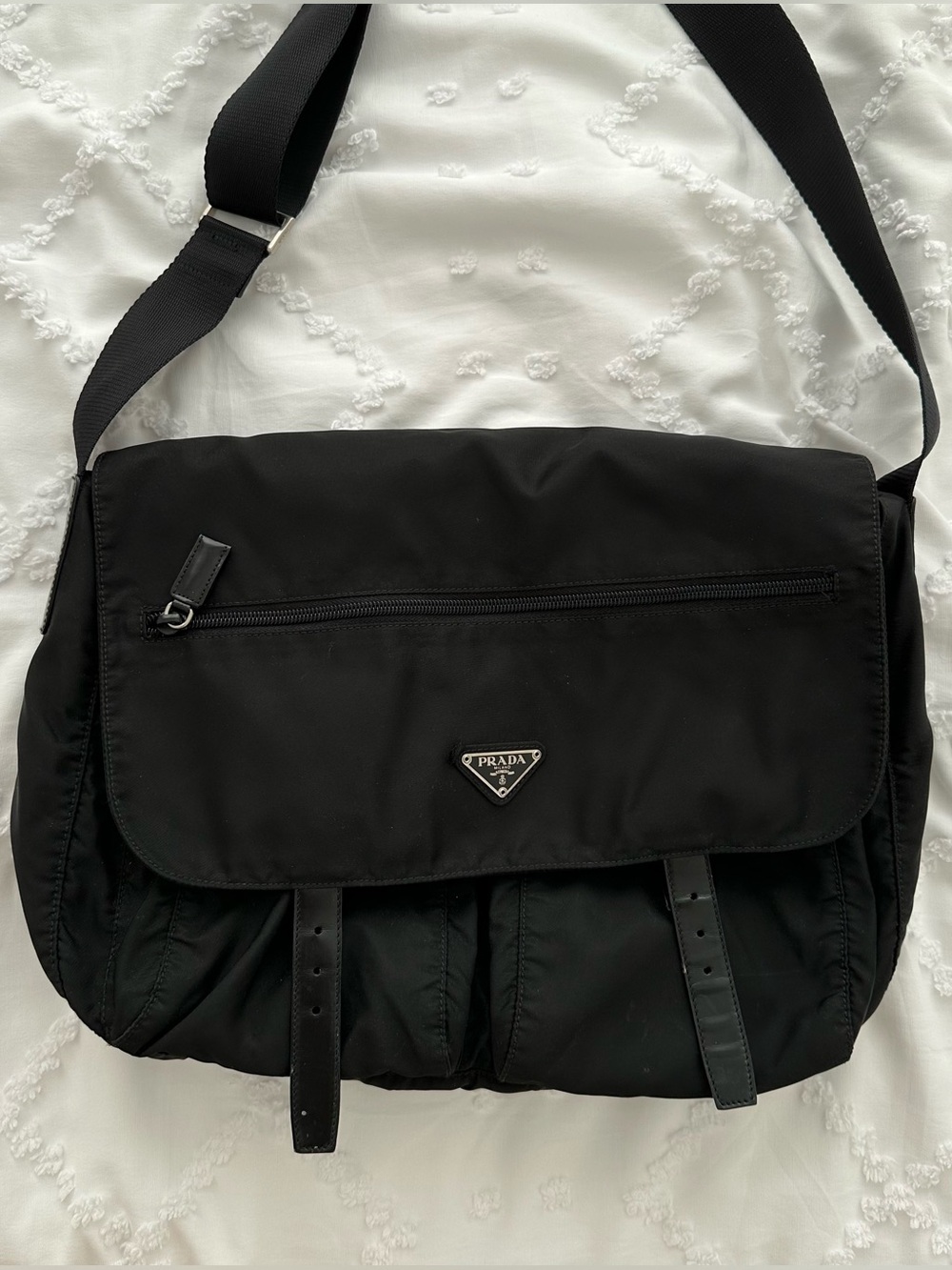Authentic Prada Black Nylon Messenger Shoulder Bag